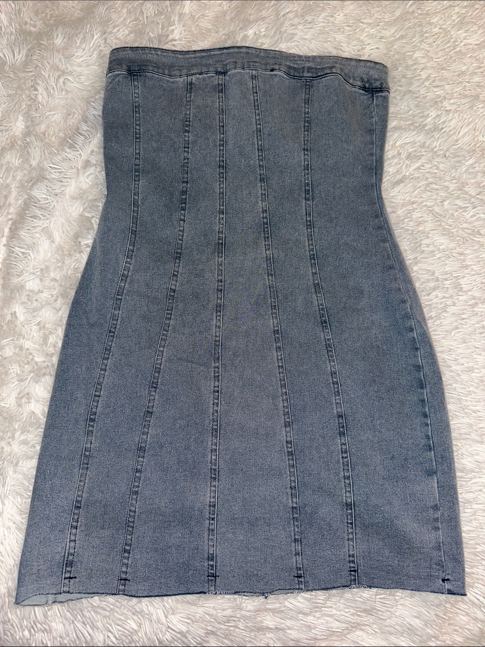 Grey Denim Strapless Corset Mini Dress with Back Zip